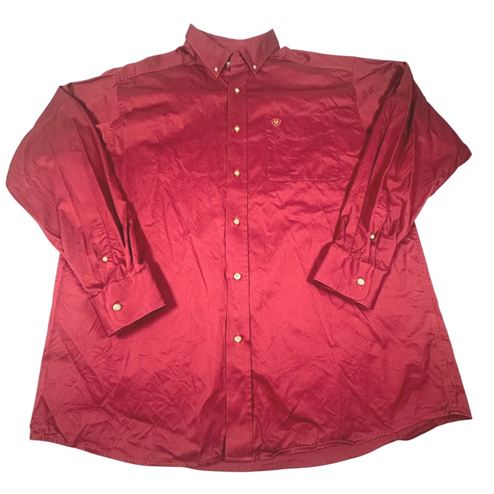 Ariat Men's XL‎ Twill Long Sleeve Solid Button Down Shirt Burgundy